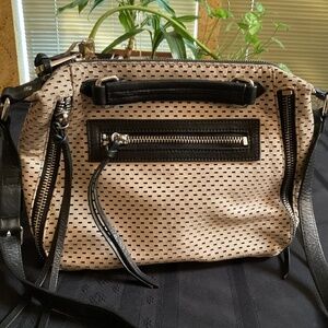 Vintage Joelle Hawkens Leather Cream and Black Bag - Very Gently Used!